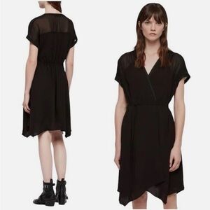 AllSaints All Saints Black Claria Dress V Neck Tie Studs size Medium